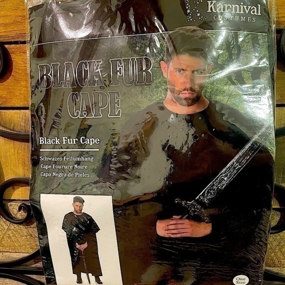 Halloween Costume Black Fur Cape Adult One Size Fits Most NWT